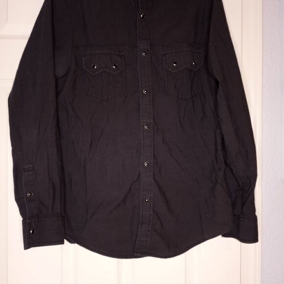 Helix L Modern Fit Gray BlackStrips ButtonUp Pockets Lngslvs Cotton Men's Shirt - Picture 1 of 9